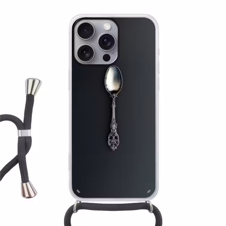 Lepel - Zilver - Metaal Hoesje iPhone 16 Pro Max met koord klein -3d