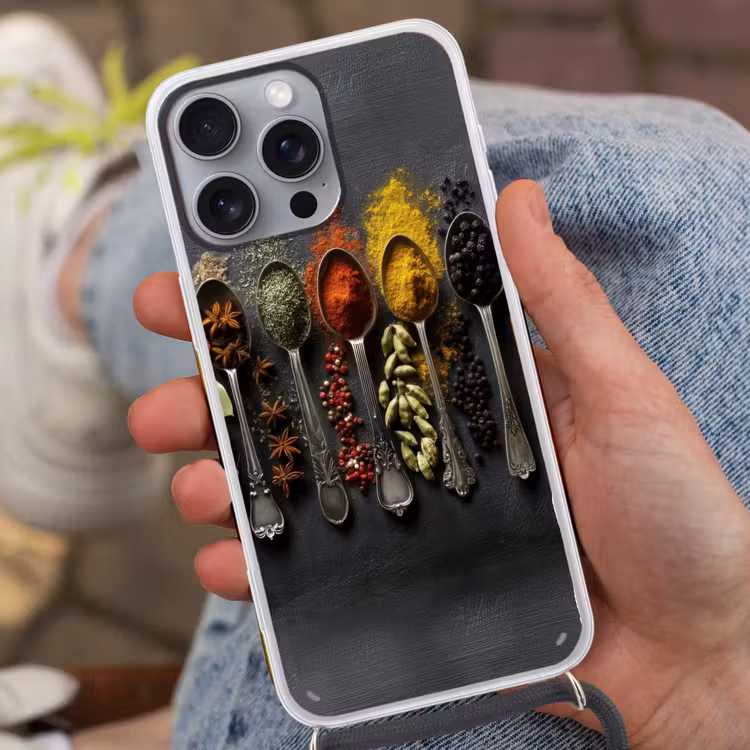 Lepels - Specerijen - Kaneel - Chili Hoesje iPhone 16 Pro Max met koord klein -sfeer3