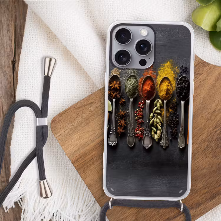 Lepels - Specerijen - Kaneel - Chili Hoesje iPhone 16 Pro Max met koord klein -sfeer4