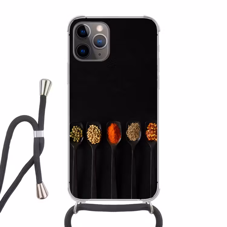 Lepels - Specerijen - Zwart - Kruiden - Rustiek Hoesje iPhone 12 Pro met koord klein -3d