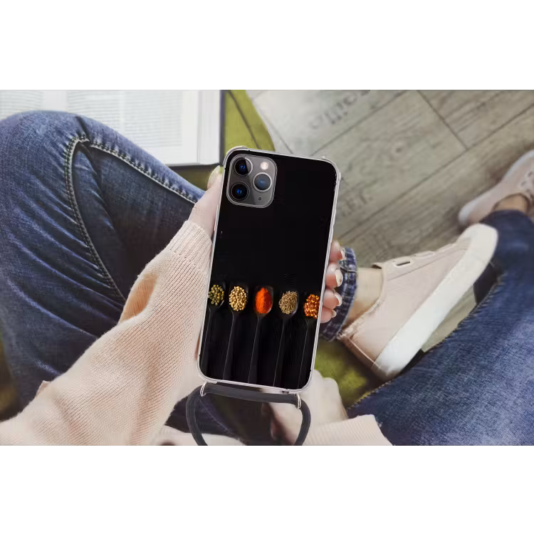Lepels - Specerijen - Zwart - Kruiden - Rustiek Hoesje iPhone 12 Pro met koord klein -hand