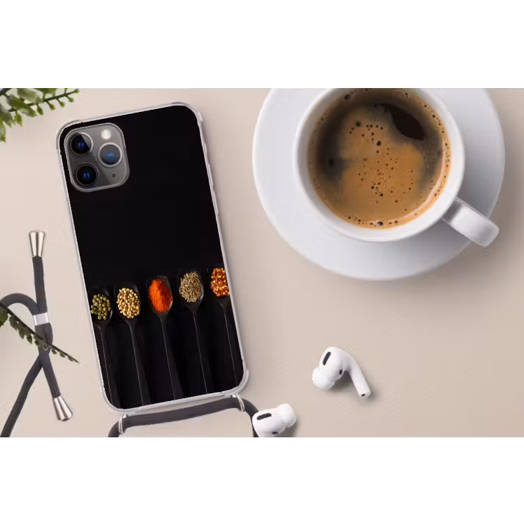 Lepels - Specerijen - Zwart - Kruiden - Rustiek Hoesje iPhone 12 Pro met koord klein -oordop
