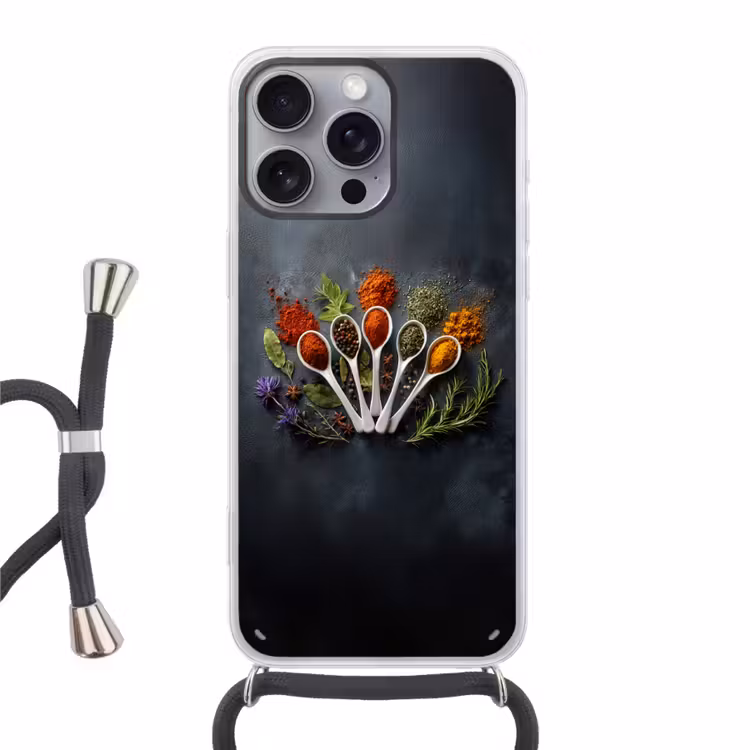 Lepels - Wit - Poeder - Kruiden Hoesje iPhone 16 Pro Max met koord klein -3d
