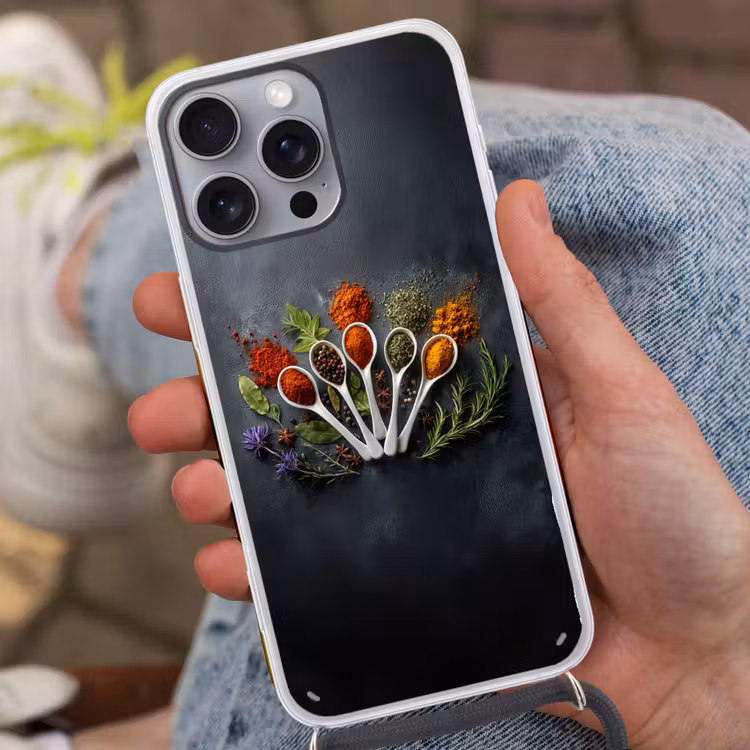 Lepels - Wit - Poeder - Kruiden Hoesje iPhone 16 Pro Max met koord klein -sfeer3