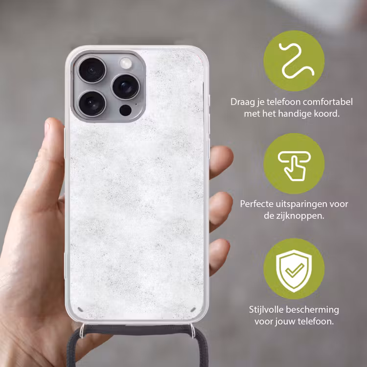 Lichtgrijs - Betonstructuur - Subtiel Hoesje iPhone 16 Pro Max met koord klein 804 -sfeer2_NL