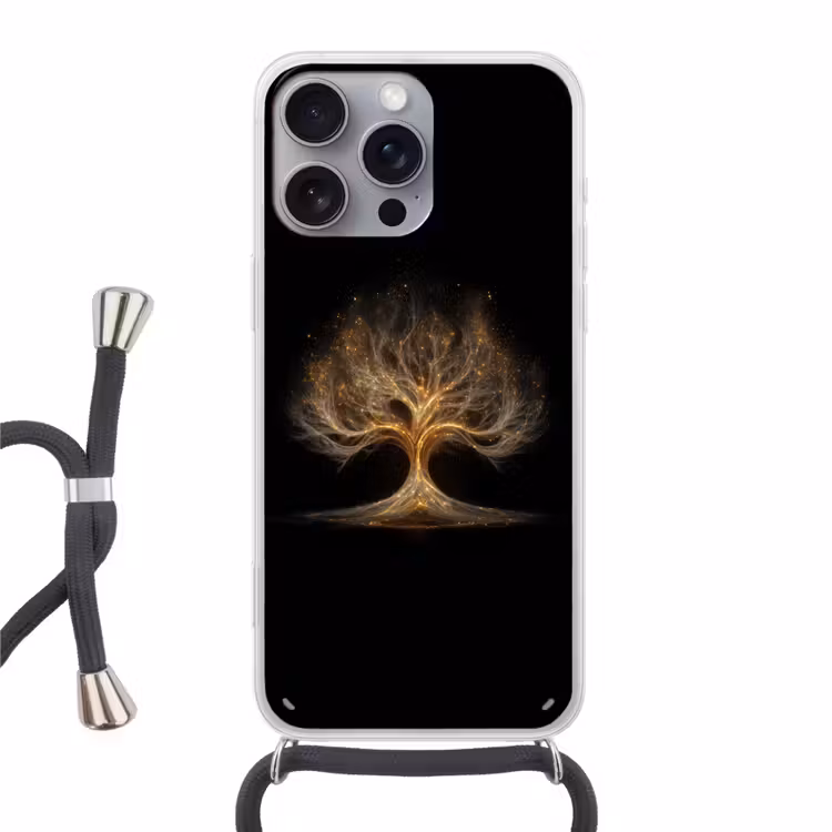 Lichtjes - Boom - Abstract - Zwart Hoesje iPhone 16 Pro Max met koord klein -3d