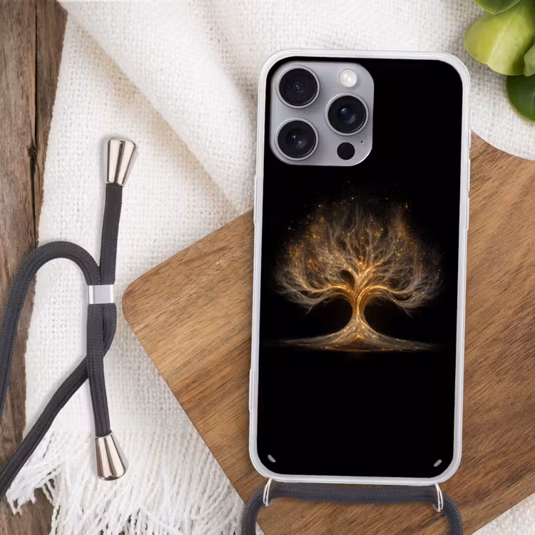 Lichtjes - Boom - Abstract - Zwart Hoesje iPhone 16 Pro Max met koord klein -sfeer4