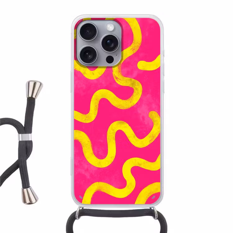 Lijn - Geel - Abstract Hoesje iPhone 16 Pro Max met koord klein -3d