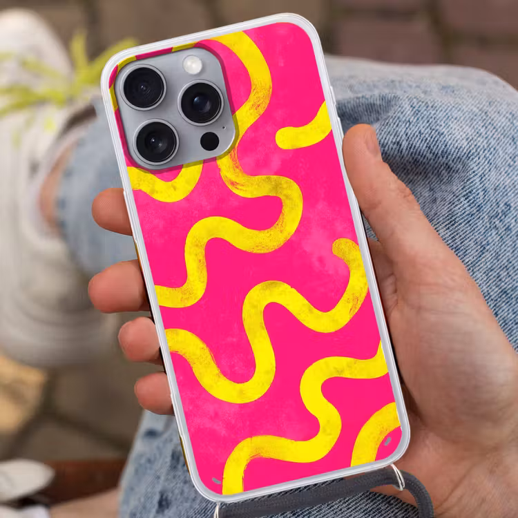 Lijn - Geel - Abstract Hoesje iPhone 16 Pro Max met koord klein -sfeer3