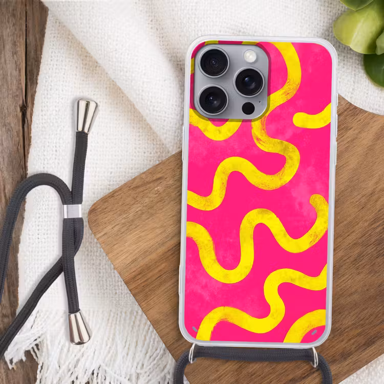 Lijn - Geel - Abstract Hoesje iPhone 16 Pro Max met koord klein -sfeer4