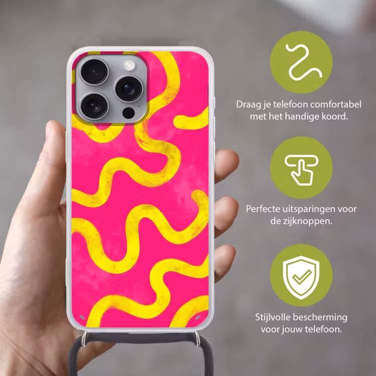 Lijn - Geel - Abstract Hoesje iPhone 16 Pro Max met koord klein -sfeer2_NL