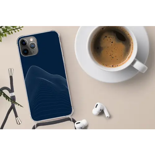 Lijnen - Abstract - Blauw - Wit Hoesje iPhone 12 Pro met koord klein -oordop