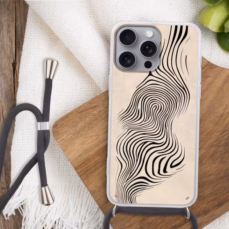 Lijnen - Abstract - Golvend - Zwart Hoesje iPhone 16 Pro Max met koord klein -sfeer4