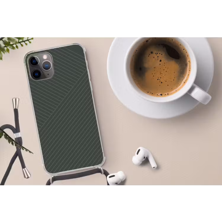 Lijnen - Abstract - Groen - Minimalistisch Hoesje iPhone 12 Pro met koord klein -oordop