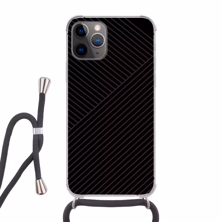 Lijnen - Abstract - Zwart - Grijs - Minimalistisch Hoesje iPhone 12 Pro met koord klein -3d