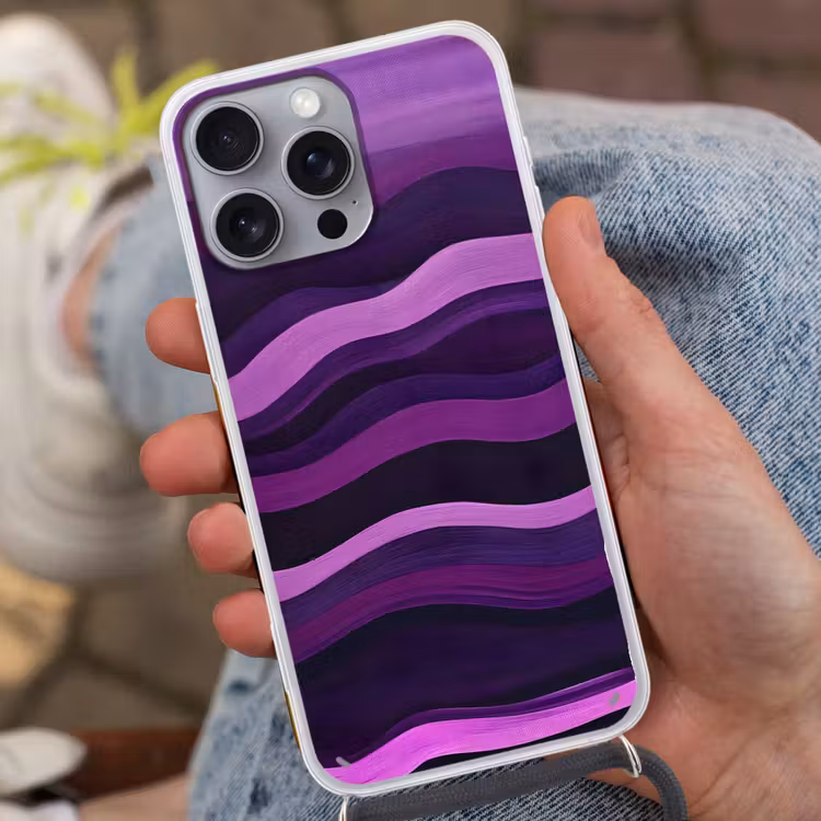 Lijnen - Golven - Paars - Abstract Hoesje iPhone 16 Pro Max met koord klein -sfeer3
