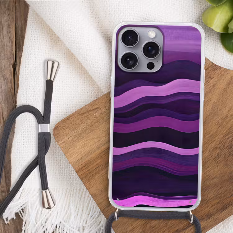 Lijnen - Golven - Paars - Abstract Hoesje iPhone 16 Pro Max met koord klein -sfeer4
