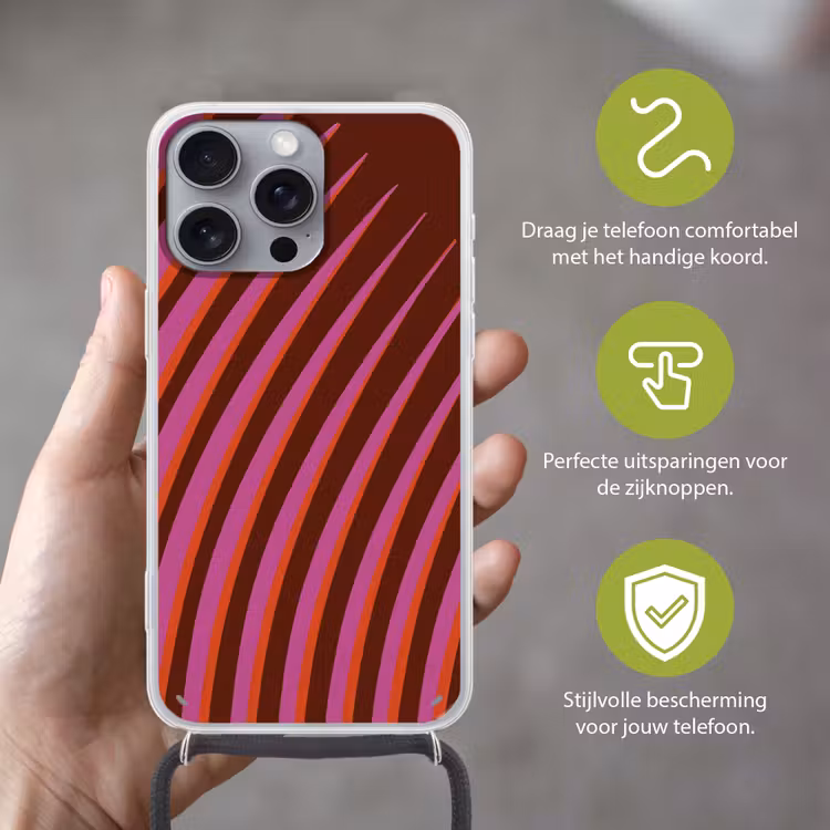 Lijnen - Rood - Beweging Hoesje iPhone 16 Pro Max met koord klein -sfeer2_NL