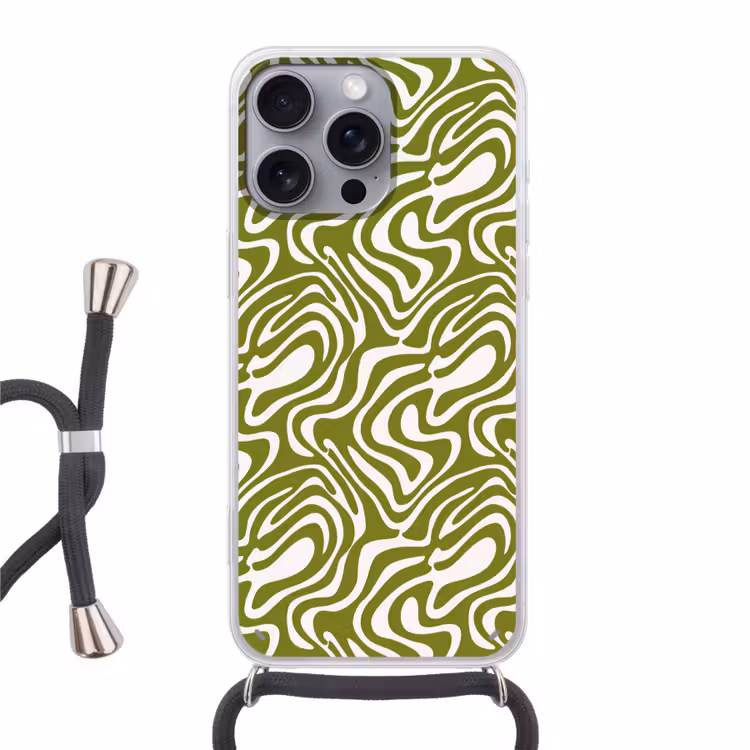 Lijnpatroon - Groen - Organisch Hoesje iPhone 16 Pro Max met koord klein 804 -3d