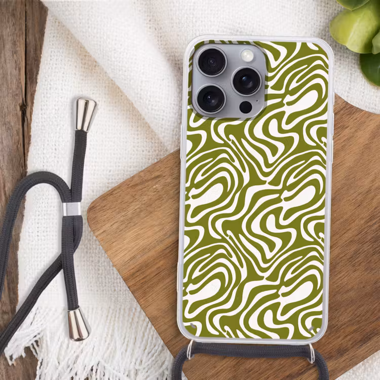 Lijnpatroon - Groen - Organisch Hoesje iPhone 16 Pro Max met koord klein 804 -sfeer4