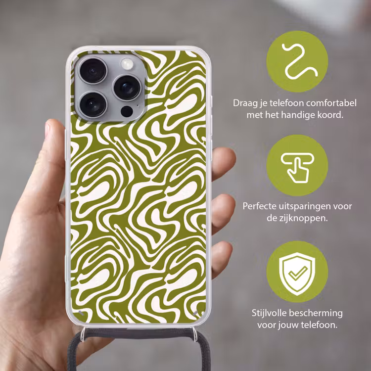 Lijnpatroon - Groen - Organisch Hoesje iPhone 16 Pro Max met koord klein 804 -sfeer2_NL