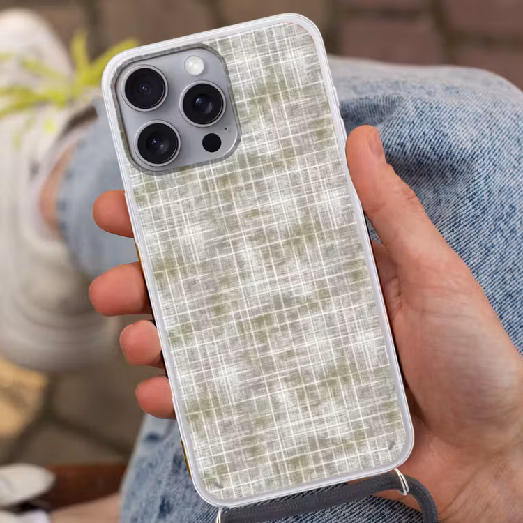 Linnen - Patroon - Groen Hoesje iPhone 16 Pro Max met koord klein 804 -sfeer3
