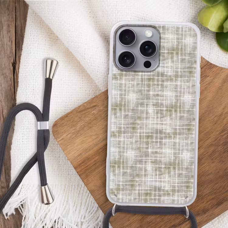 Linnen - Patroon - Groen Hoesje iPhone 16 Pro Max met koord klein 804 -sfeer4