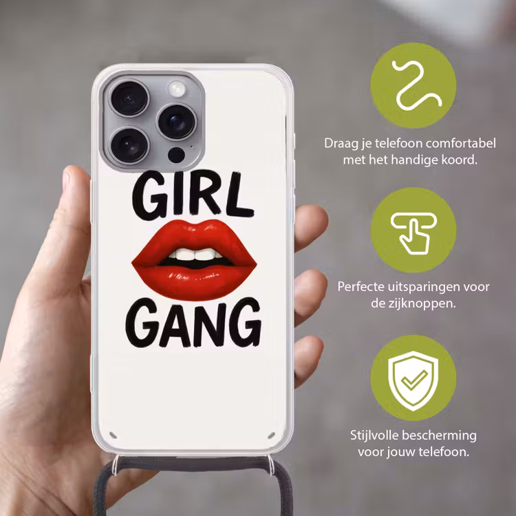 Lip - Girl - Rood - Letters Hoesje iPhone 16 Pro Max met koord klein -sfeer2_NL