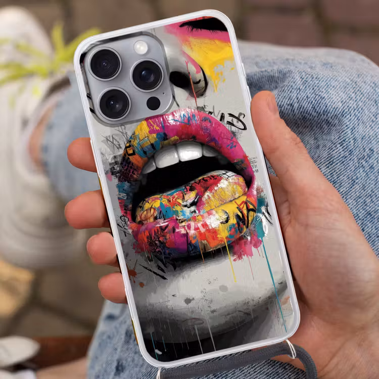 Lippen - Graffiti - Expressief Hoesje iPhone 16 Pro Max met koord klein -sfeer3