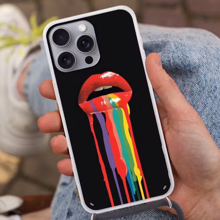 Lippen - Kleuren - Zwart Hoesje iPhone 16 Pro Max met koord klein -sfeer3