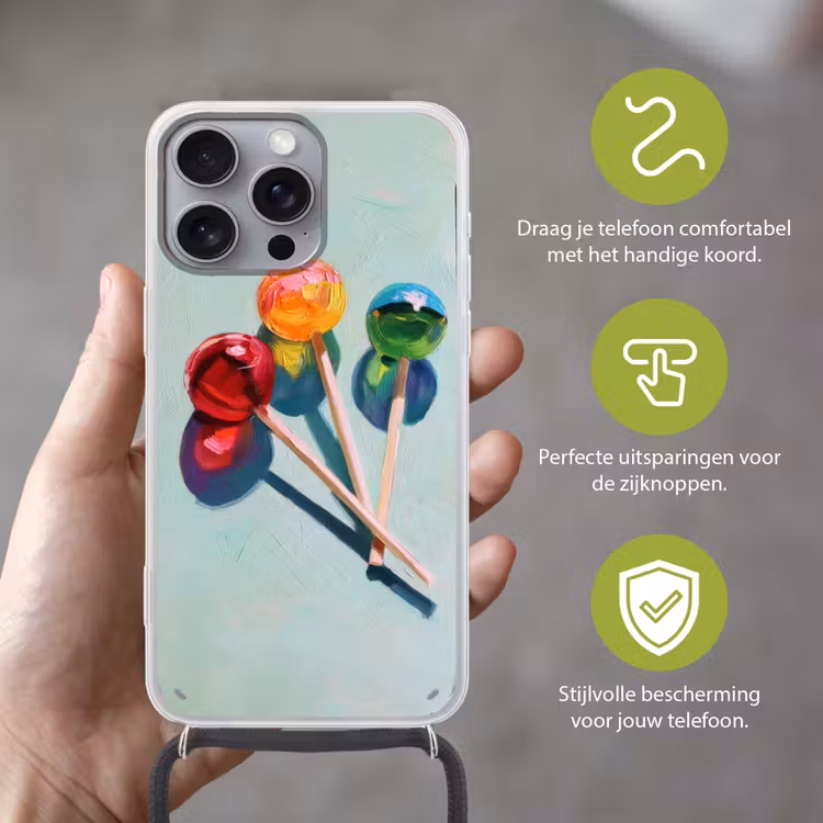 Lollys - Schaduw - Drie - Blauw Hoesje iPhone 16 Pro Max met koord klein -sfeer2_NL