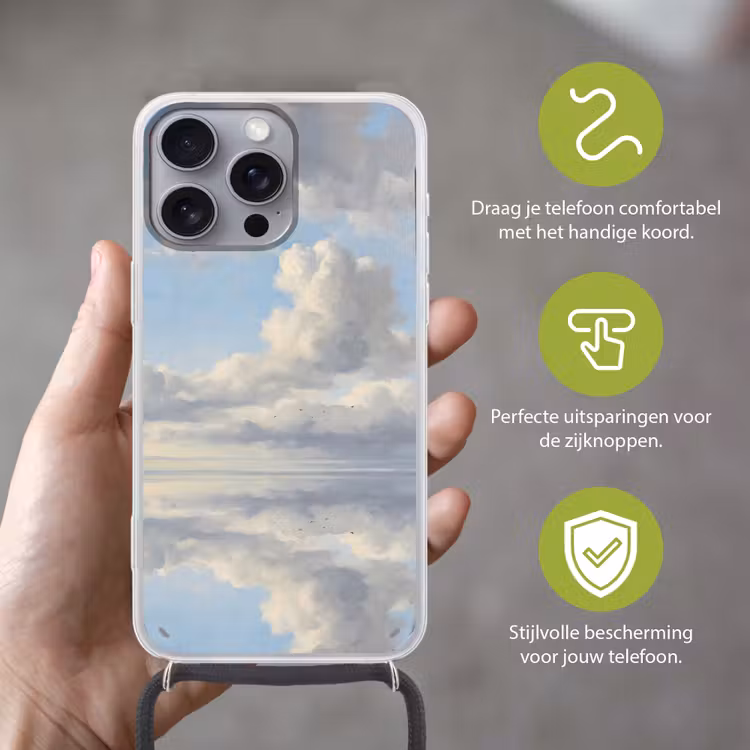Lucht - Wolken - Natuur - Klassiek - Blauw Hoesje iPhone 16 Pro Max met koord klein -sfeer2_NL