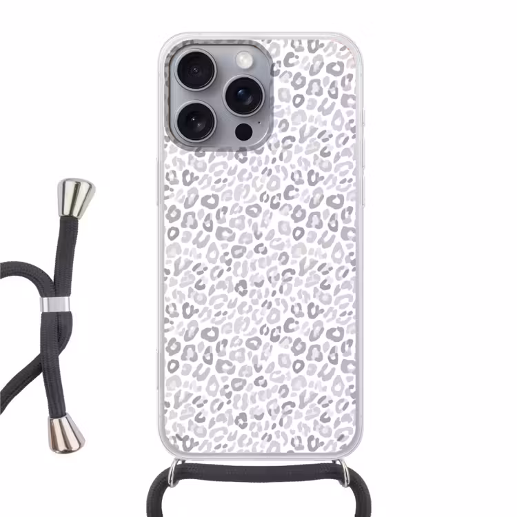 Luipaard - Motief - Grijs Hoesje iPhone 16 Pro Max met koord klein 804 -3d