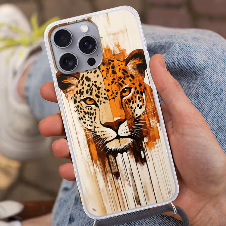 Luipaard - Symmetrisch - Strepen Hoesje iPhone 16 Pro Max met koord klein -sfeer3