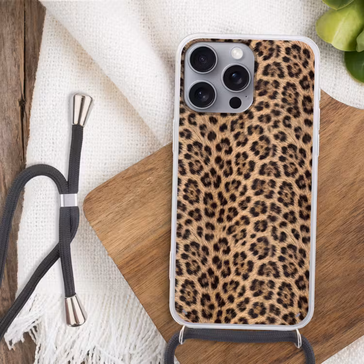 Luipaard - Vacht - Klassiek - Bruin Hoesje iPhone 16 Pro Max met koord klein -sfeer4