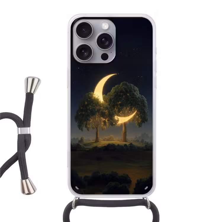 Maan - Bomen - Rust Hoesje iPhone 16 Pro Max met koord klein -3d
