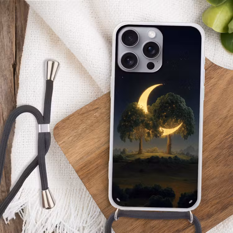 Maan - Bomen - Rust Hoesje iPhone 16 Pro Max met koord klein -sfeer4