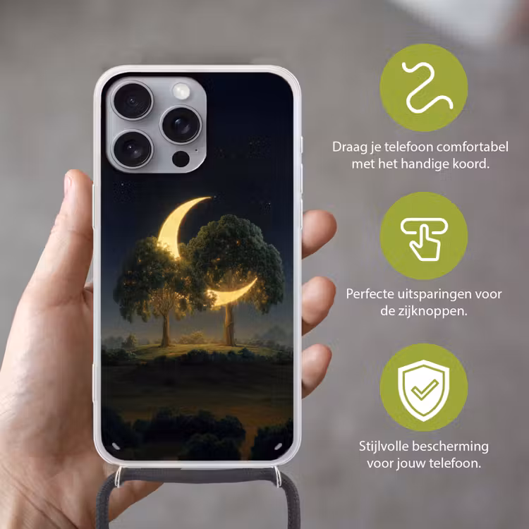 Maan - Bomen - Rust Hoesje iPhone 16 Pro Max met koord klein -sfeer2_NL