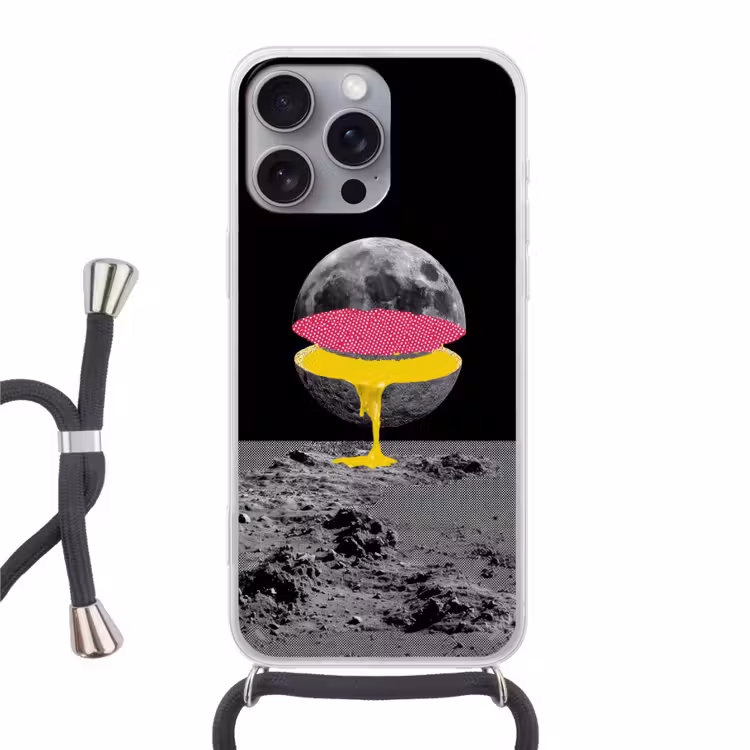 Maan - Geel - Roze - Zwart Hoesje iPhone 16 Pro Max met koord klein -3d