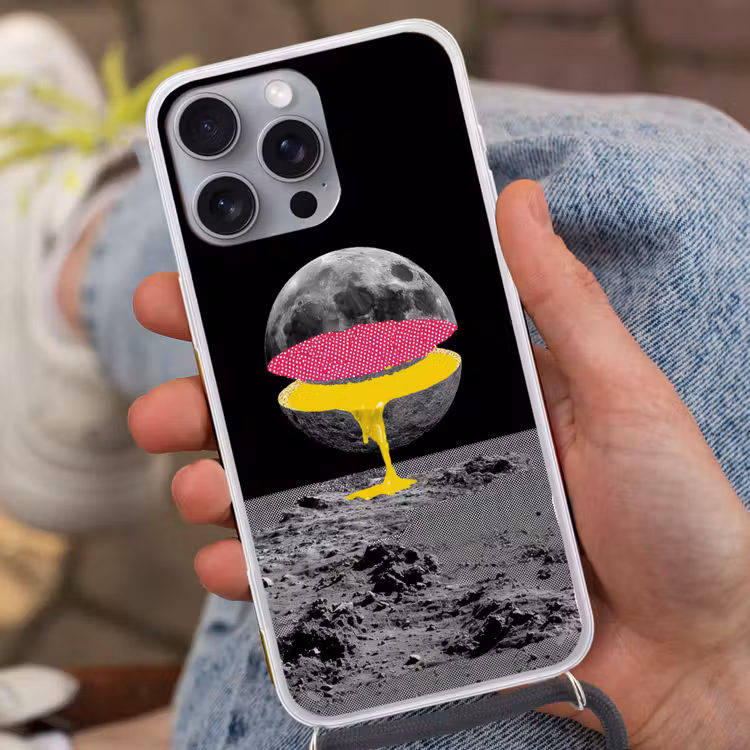 Maan - Geel - Roze - Zwart Hoesje iPhone 16 Pro Max met koord klein -sfeer3