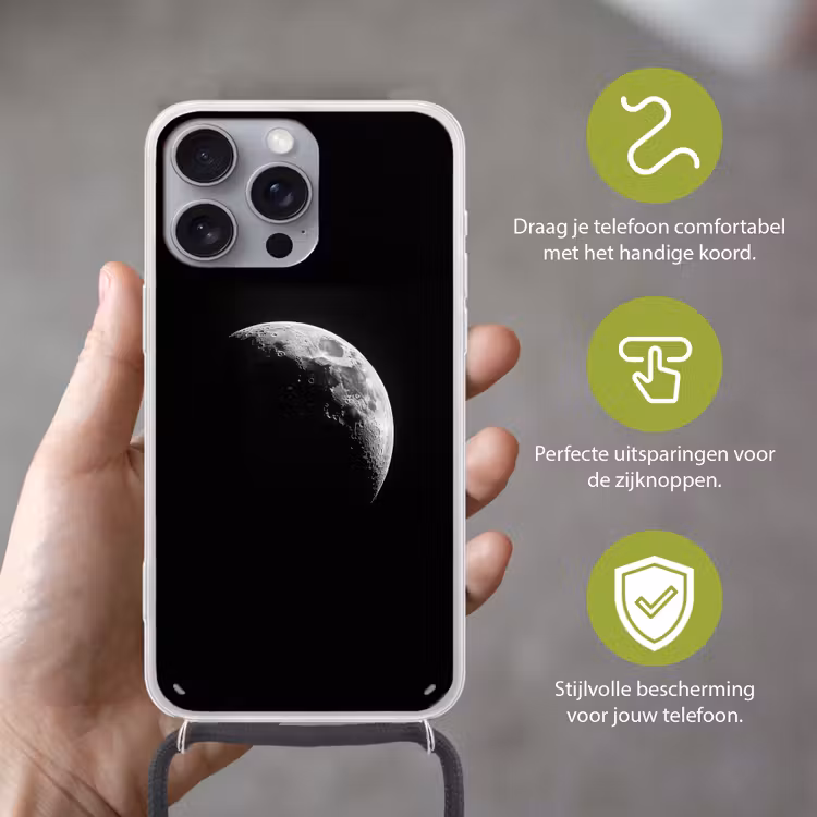 Maan - Hemel - Zwart - Schaduw Hoesje iPhone 16 Pro Max met koord klein -sfeer2_NL