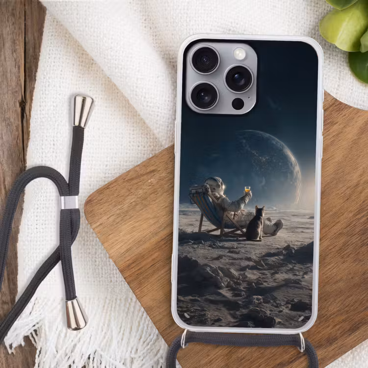 Maan - Kat - Astronaut - Ruimte Hoesje iPhone 16 Pro Max met koord klein -sfeer4