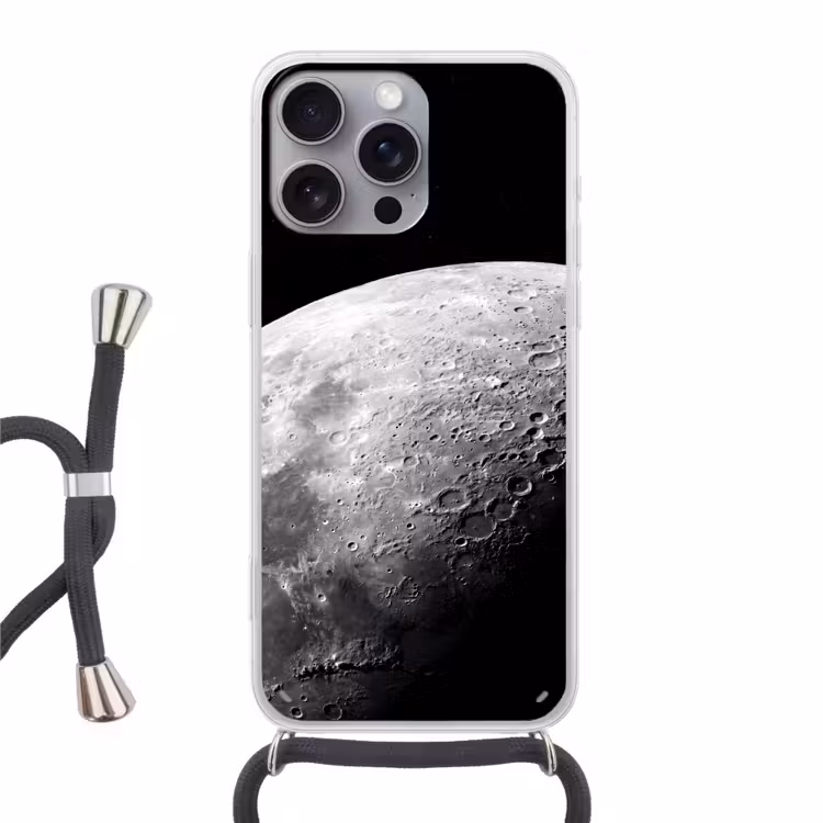 Telefoonhoesje met koord - Maan - Kraters - Ruimte - Maan - Kraters - Ruimte Hoesje iPhone 16 Pro Max met koord klein