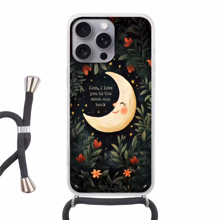 Maan - Quote - Bloemen - Sterren Hoesje iPhone 16 Pro Max met koord klein -3d
