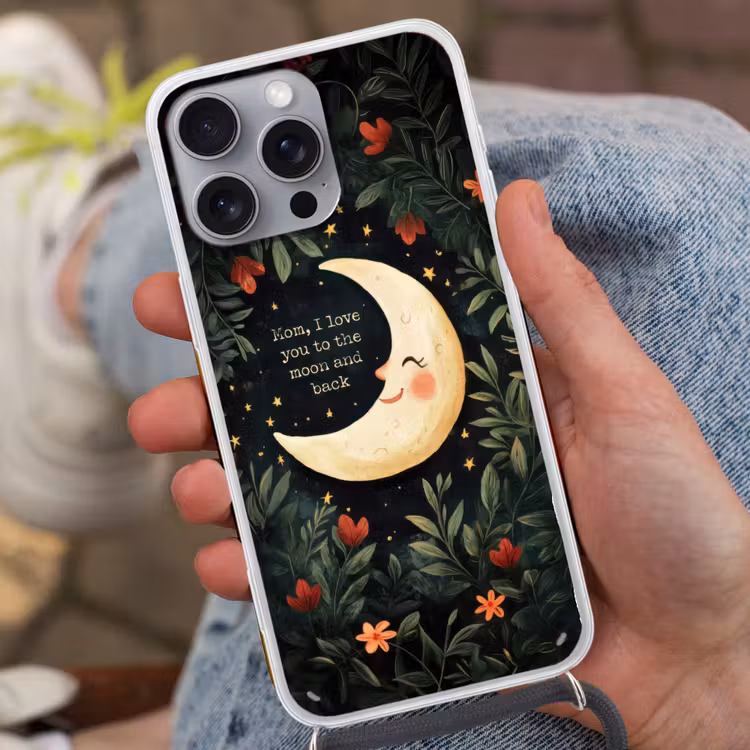 Maan - Quote - Bloemen - Sterren Hoesje iPhone 16 Pro Max met koord klein -sfeer3