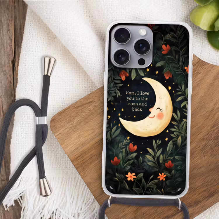 Maan - Quote - Bloemen - Sterren Hoesje iPhone 16 Pro Max met koord klein -sfeer4