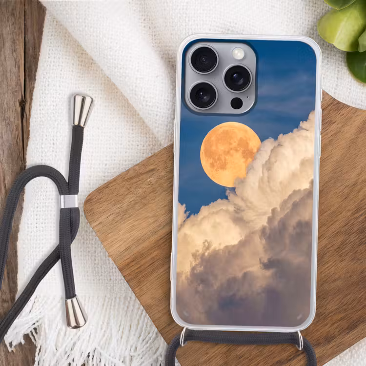 Maan - Wolken - Natuur - Oranje Hoesje iPhone 16 Pro Max met koord klein -sfeer4