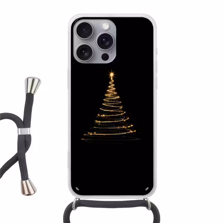 Magisch - Kerstboom - Lichtspiralen - Zwart Hoesje iPhone 16 Pro Max met koord klein -3d