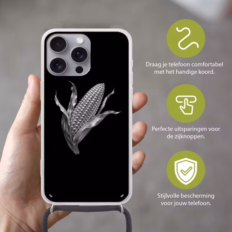Maïskolf - Glanzend metaal - Elegant Hoesje iPhone 16 Pro Max met koord klein -sfeer2_NL