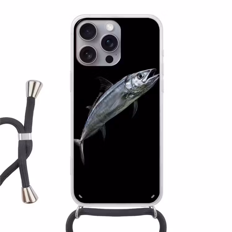 Makreel - Vis - Zwart Hoesje iPhone 16 Pro Max met koord klein -3d
